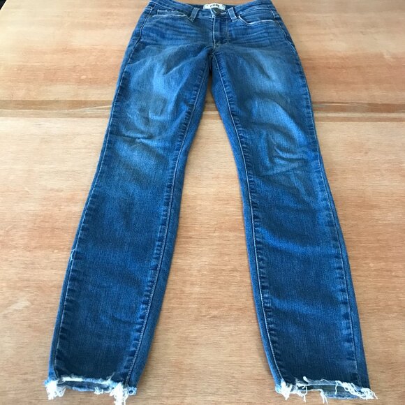 Paige Hoxton Ankle Jeans Women 24 Blue Mid Rise Raw Hem Dark Wash Stretch 17042 - Picture 1 of 14